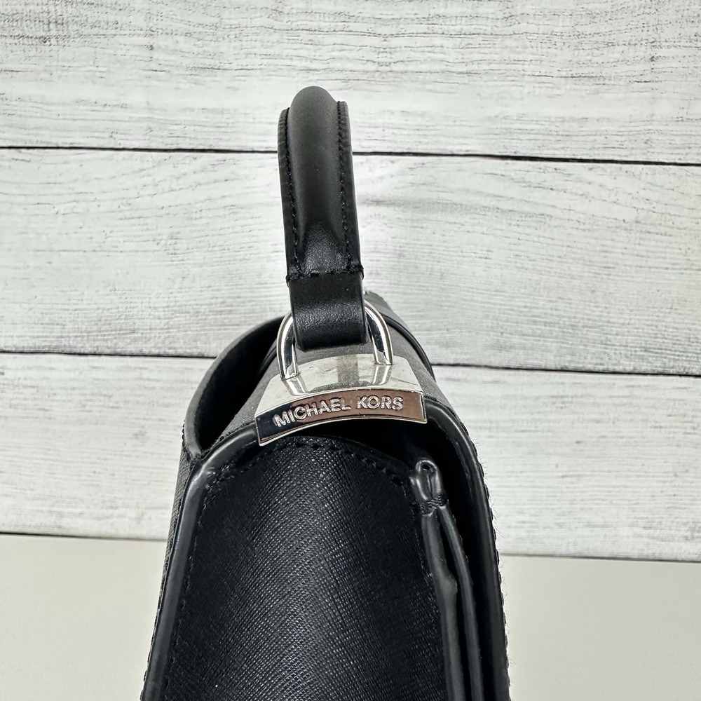 Michael Kors Greenwich Medium Black Saffiano‎ Leather Satchel Purse Handbag ONLY - Picture 4 of 9